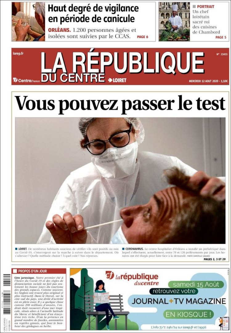 Portada de La République du Centre (Francia)