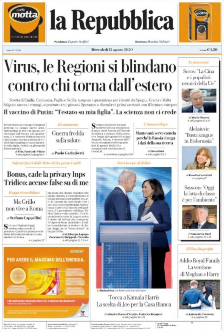 Portada de La Repubblica (Italy)
