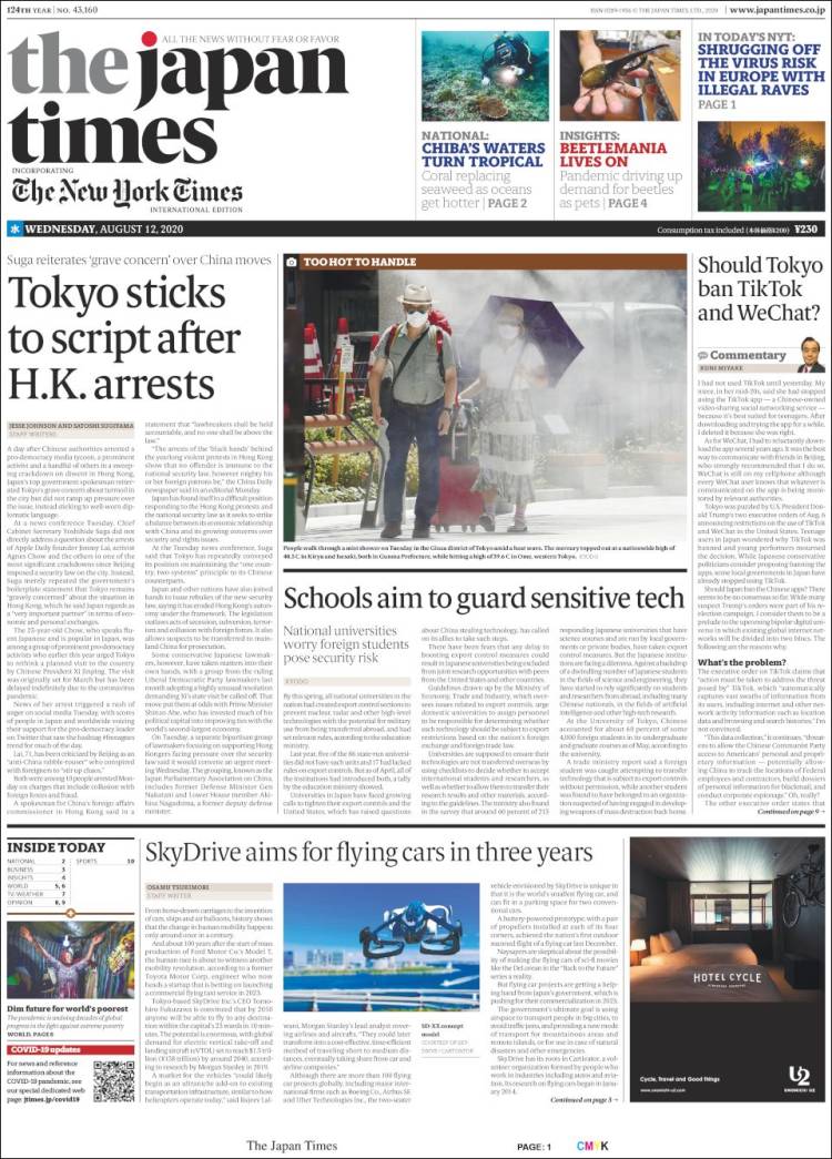 Portada de The Japan Times (Jap&oacute;n)