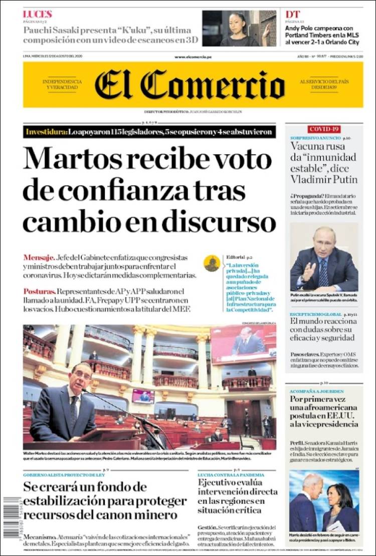 Portada de El Comercio (Per&uacute;)