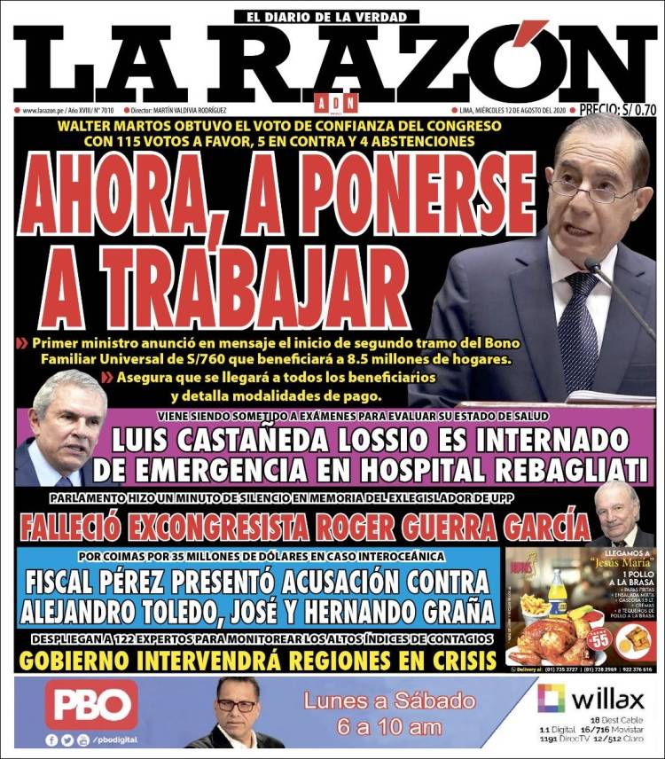 Portada de La Razón (Per&uacute;)