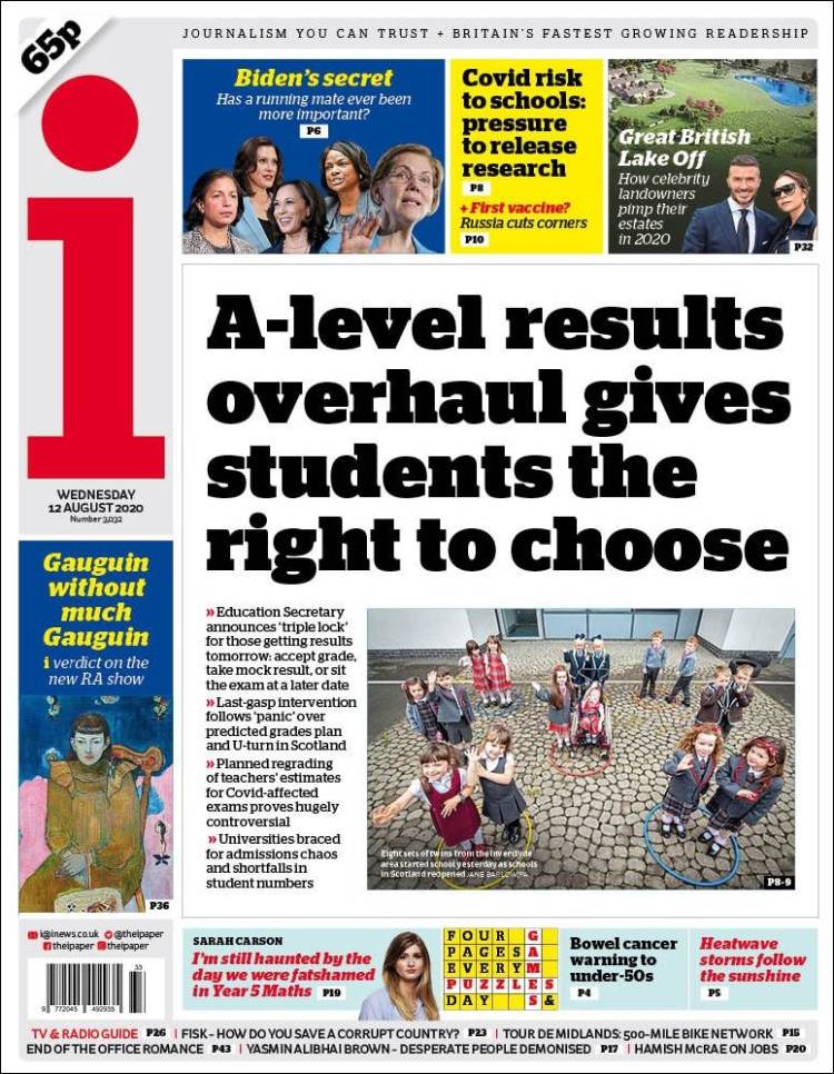 Portada de The i (Reino Unido)