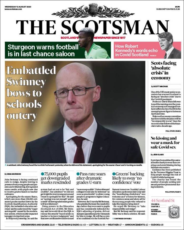 Portada de The Scotsman (Reino Unido)