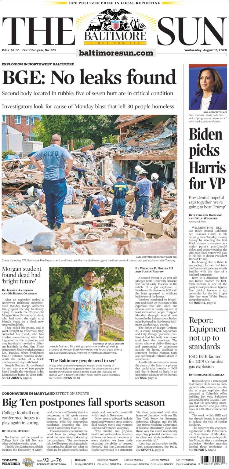 Portada de The Baltimore Sun (USA)