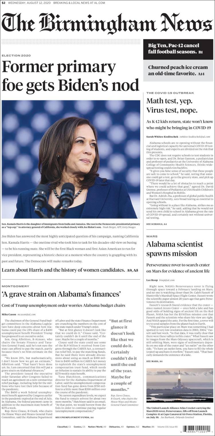 Portada de Birmingham News (USA)