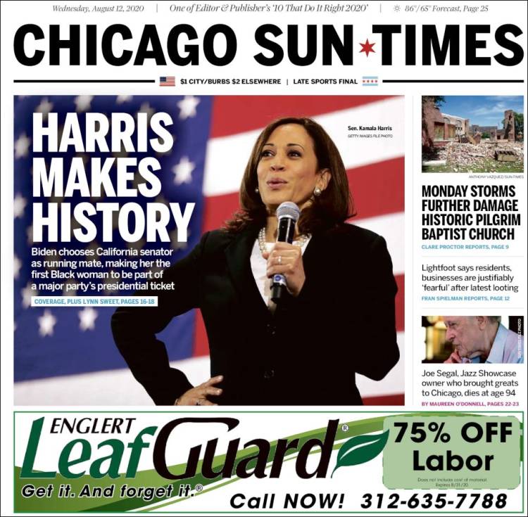 Portada de Chicago Sun-Times (USA)