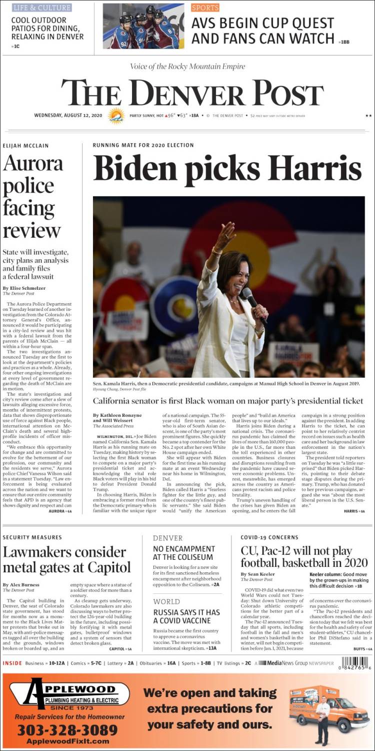 Portada de The Denver Post (USA)