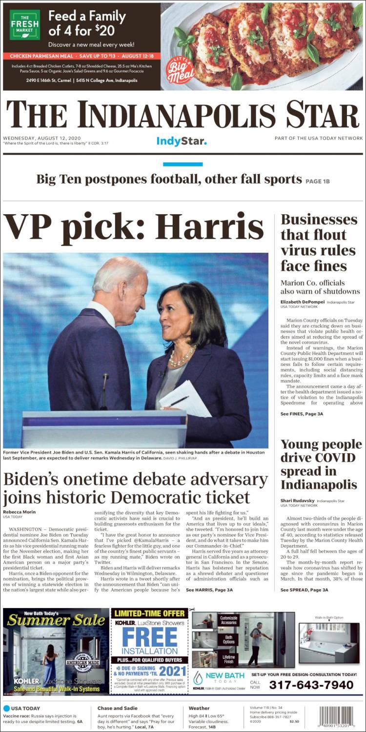 Portada de The Indianapolis Star (USA)