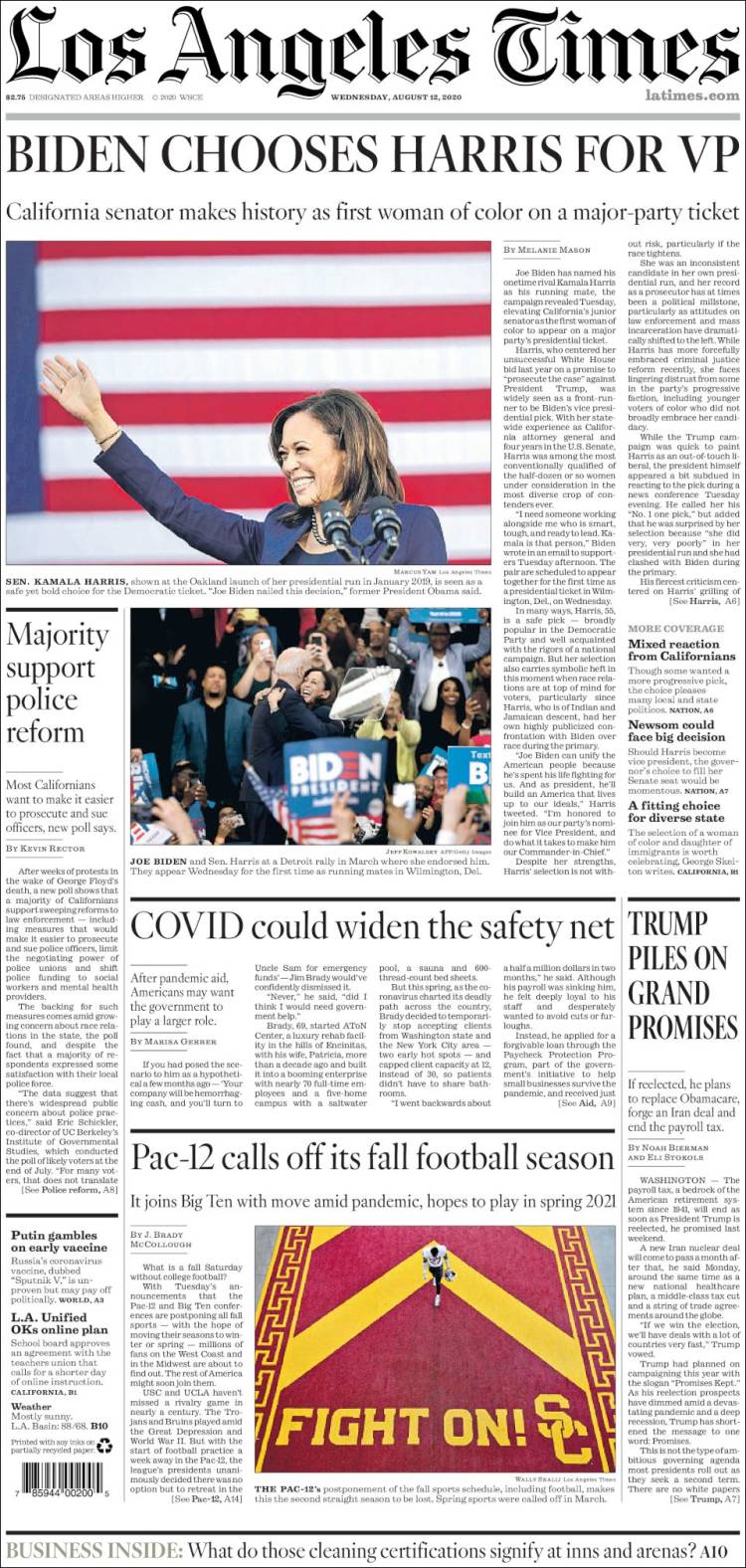 Portada de Los Angeles Times (USA)