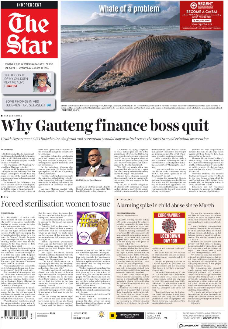 Portada de The Star (Sud&aacute;frica)