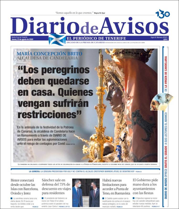 Portada de Diarios de Avisos (España)