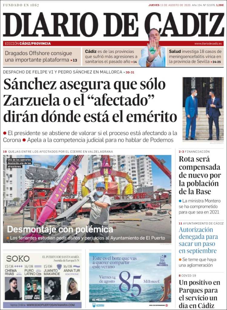 Portada de Diario de Cádiz (España)