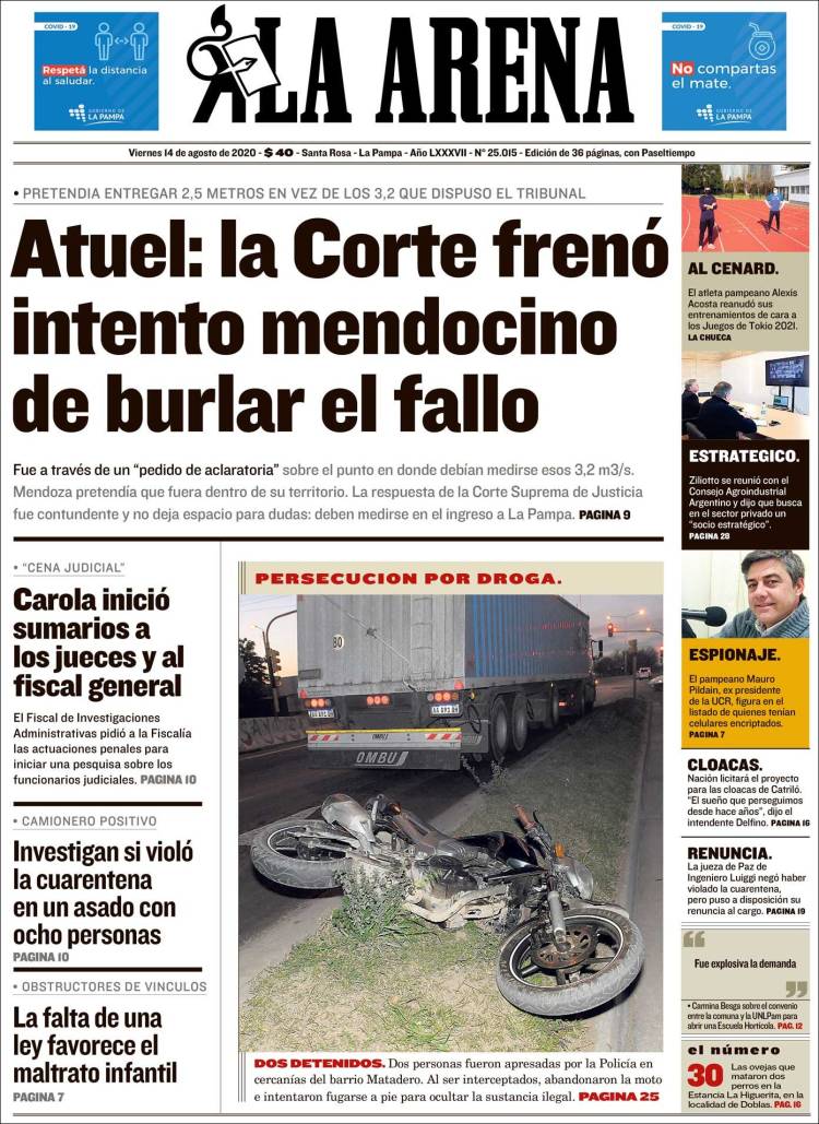 Portada de Diario La Arena (Argentina)