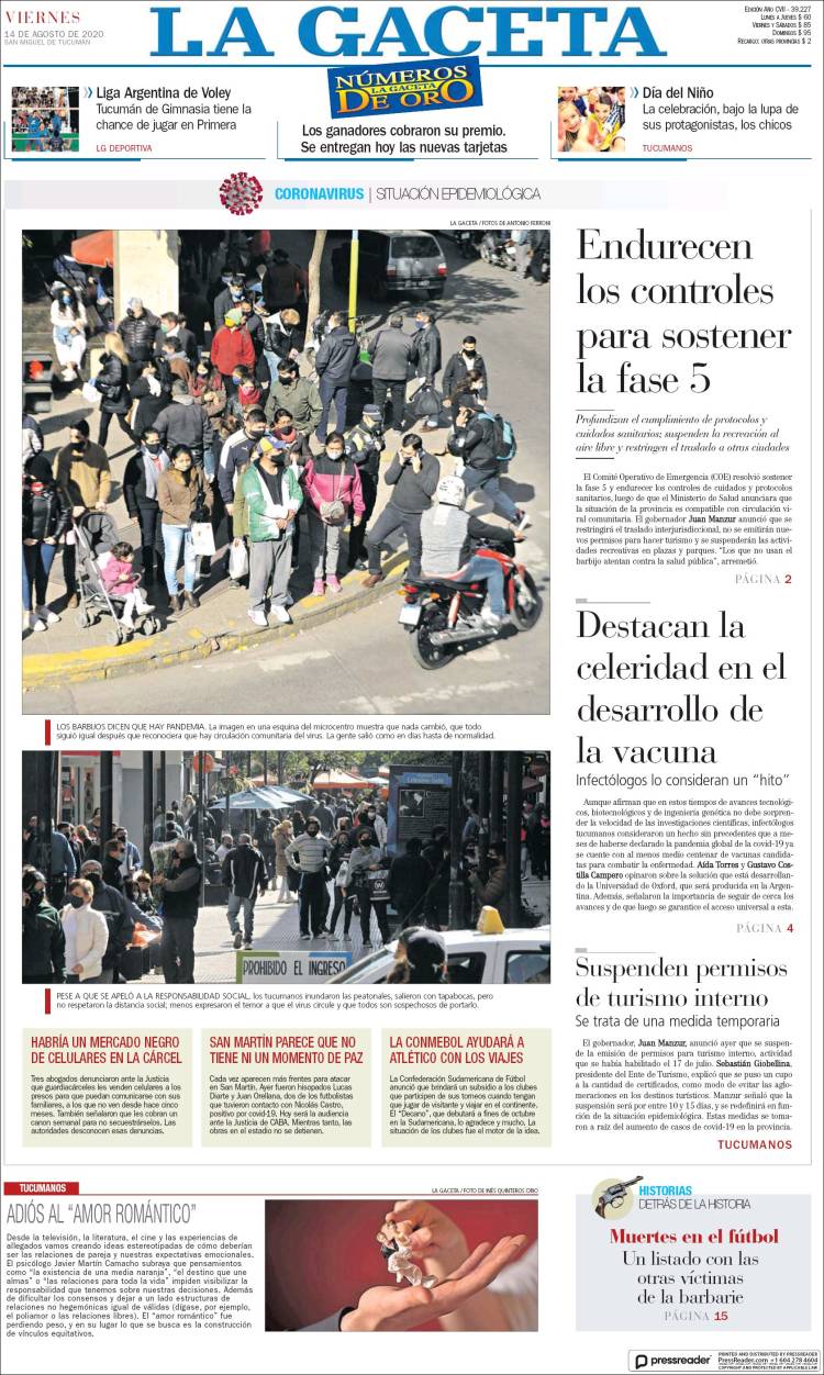 Portada de La Gaceta (Argentina)