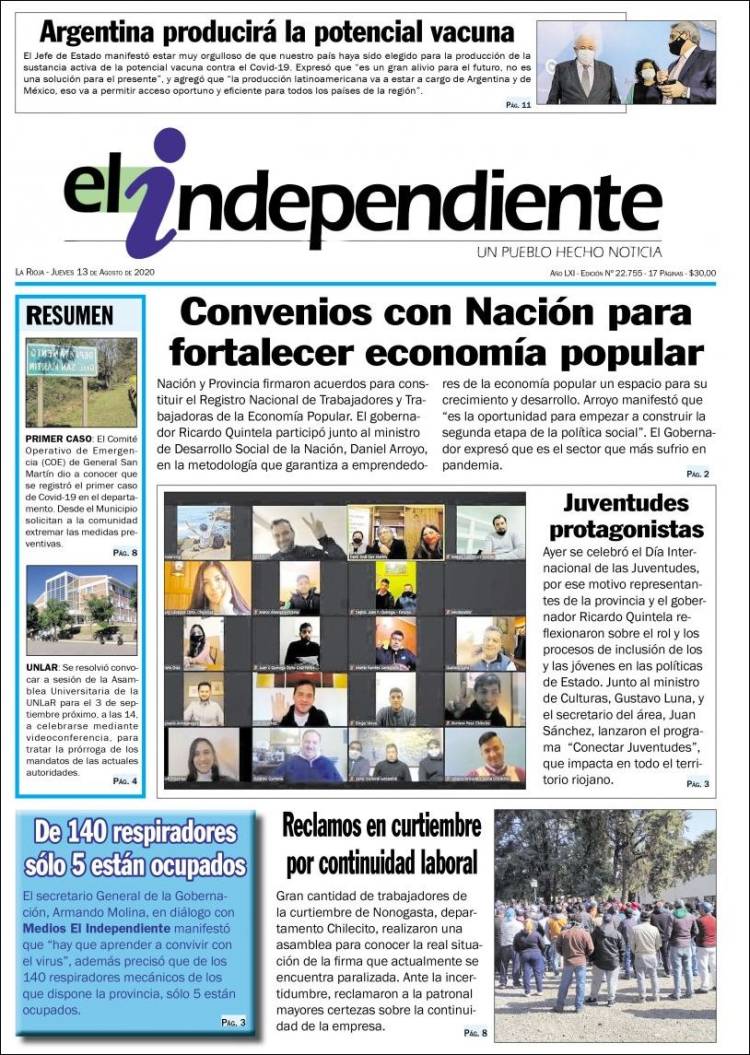 Portada de El Independiente (Argentina)