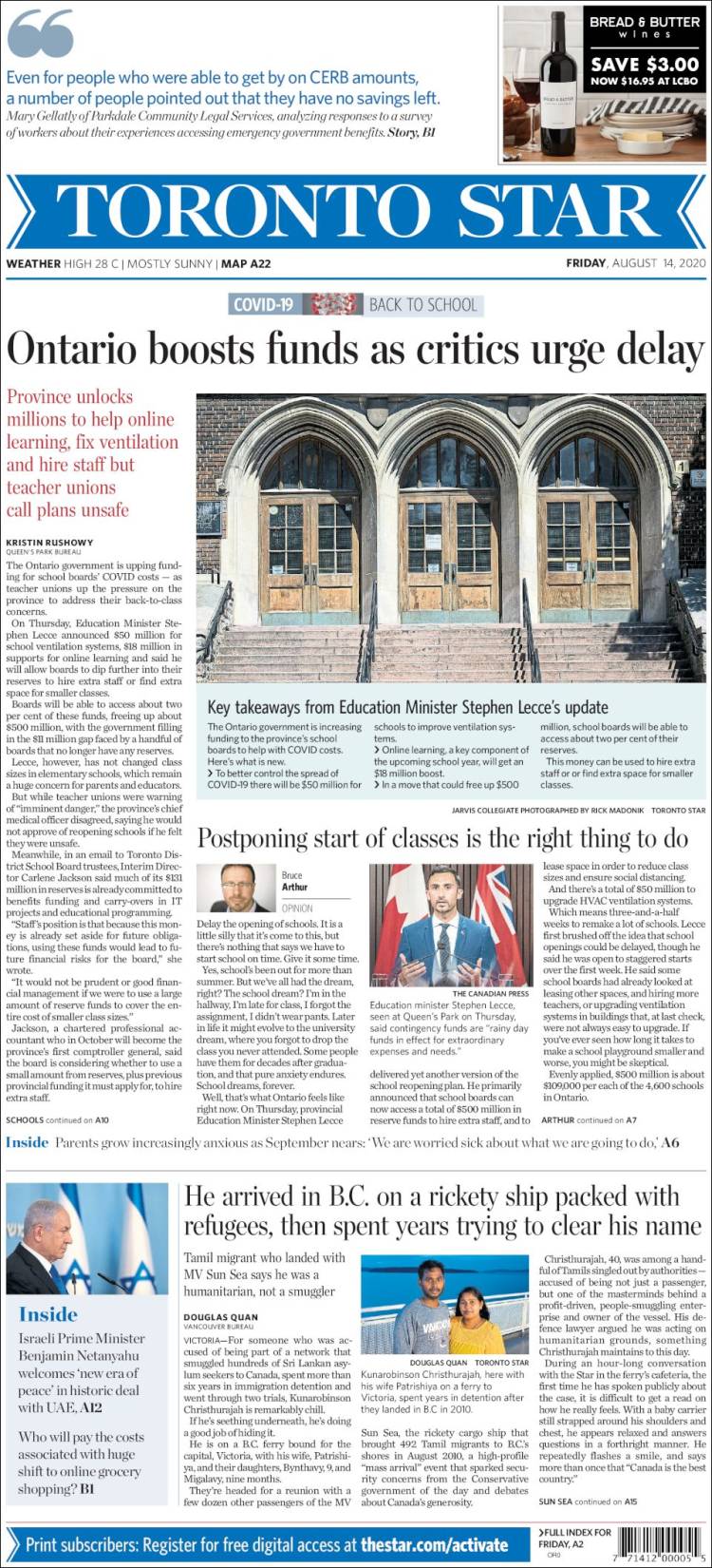 Portada de The Toronto Star (Canada)