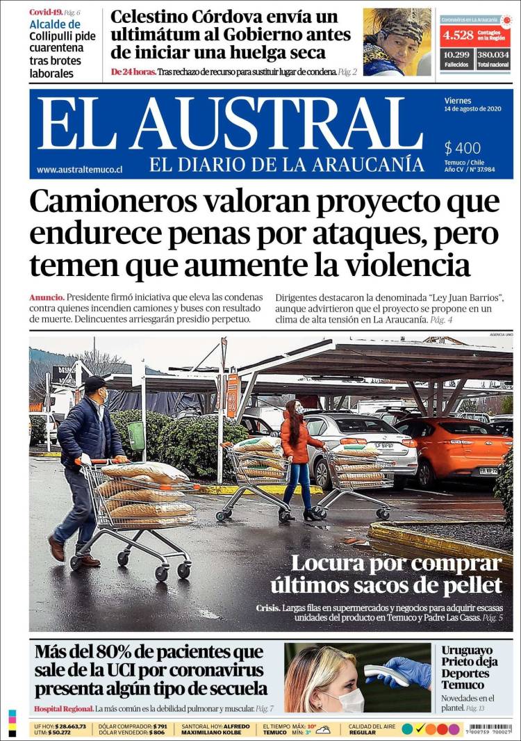 Portada de El Austral de Temuco (Chile)