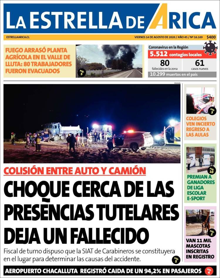 Portada de La Estrella de Arica (Chile)