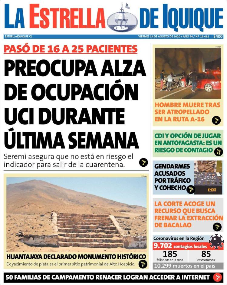 Portada de La Estrella de Iquique (Chile)