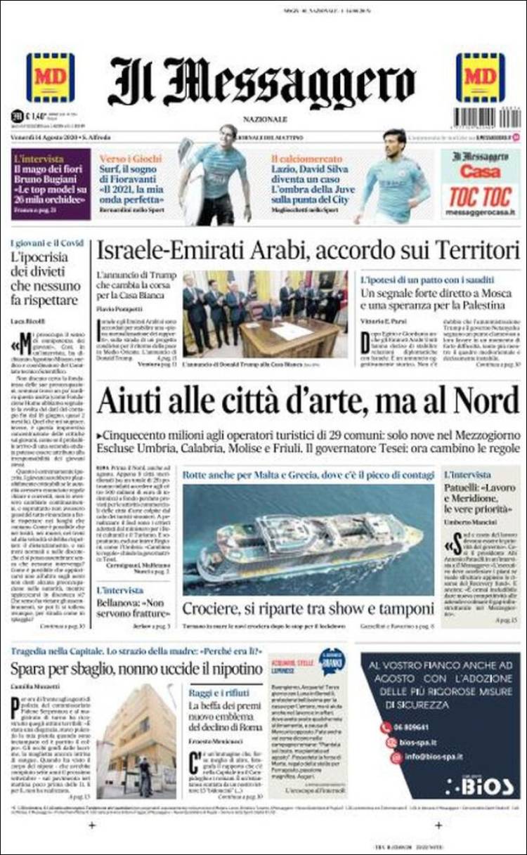 Portada de Il Messaggero (Italia)
