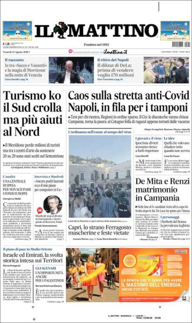 Portada de Il Mattino (Italia)