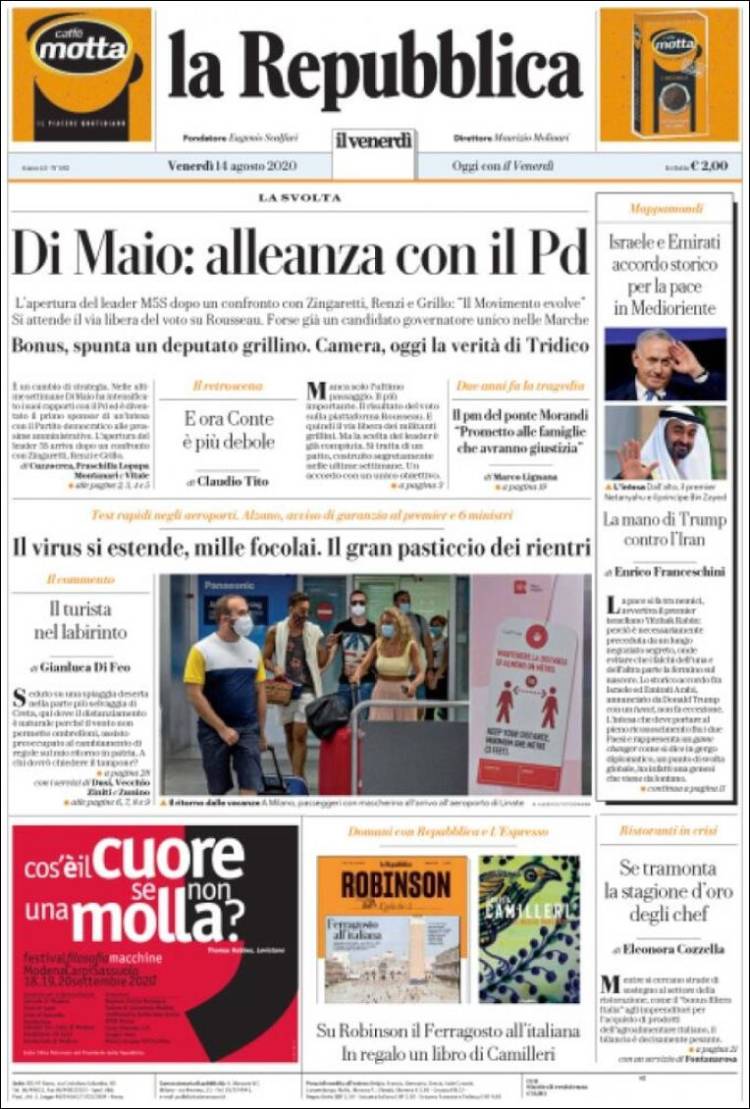Portada de La Repubblica (Italia)
