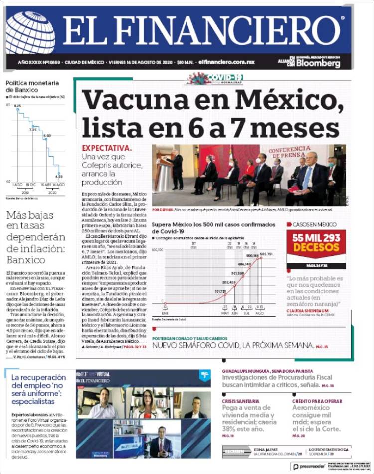 Portada de El Financiero (Mexico)