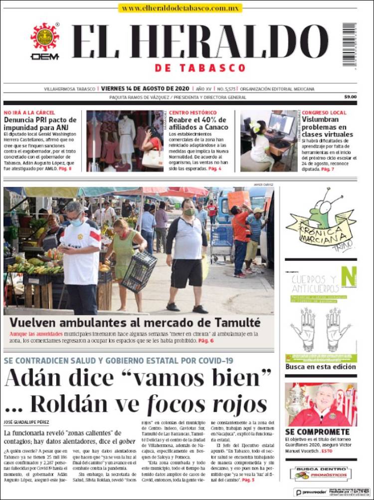 Portada de El Heraldo de Tabasco (Mexico)