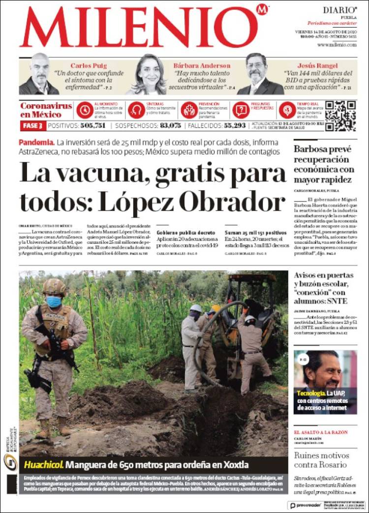 Portada de Milenio de Puebla (México)