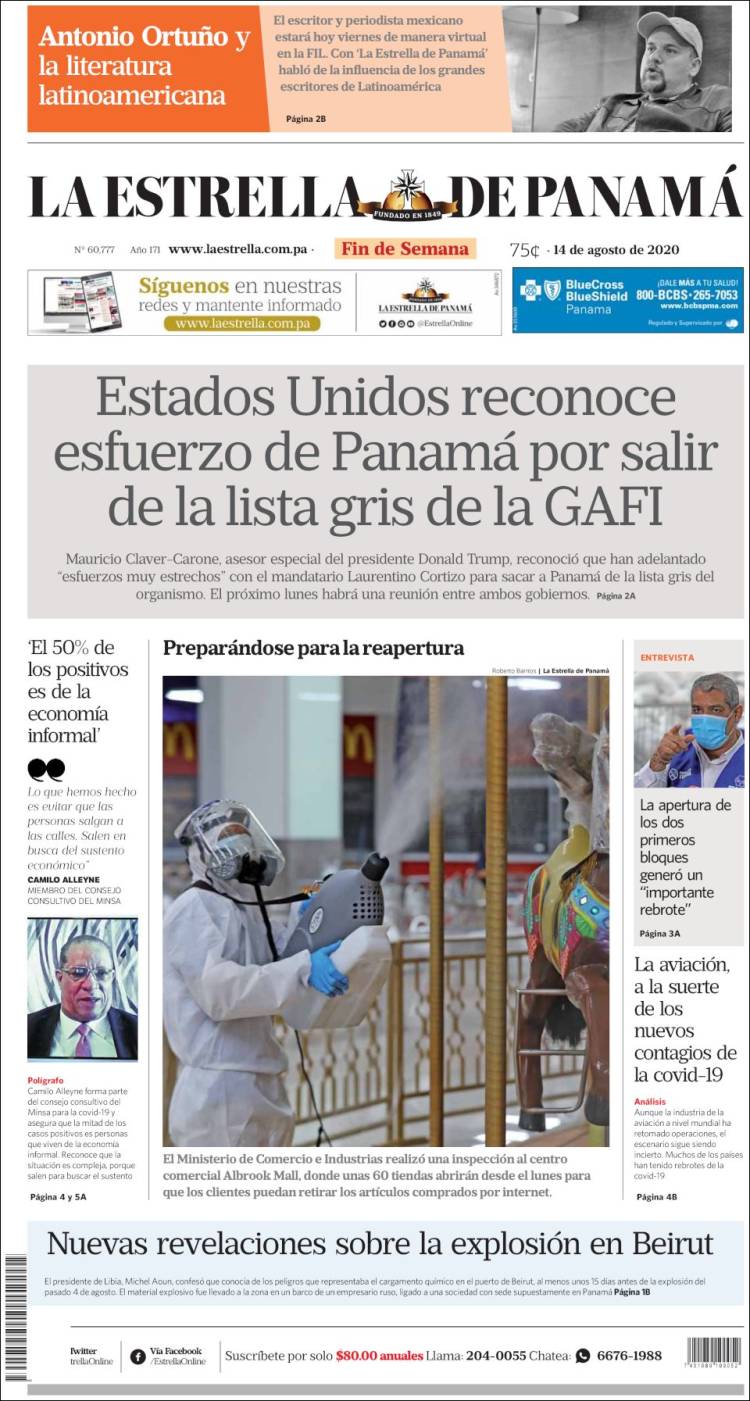 Portada de La Estrella de Panamá (Panam&aacute;)