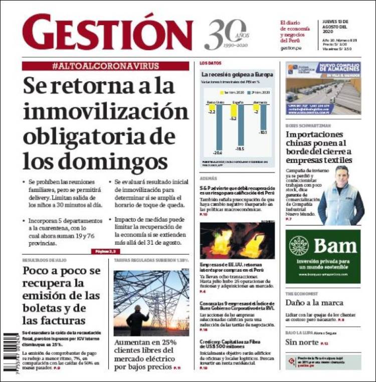 Portada de Diario Gestión (Per&uacute;)