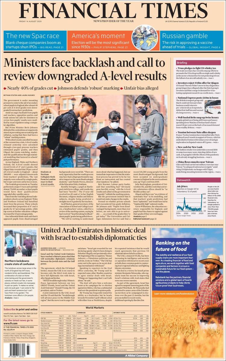 Portada de Financial Times (Reino Unido)