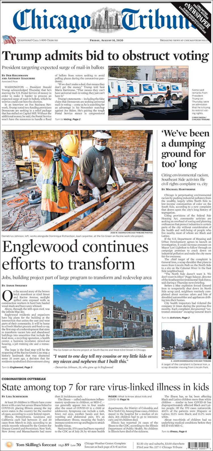 Portada de Chicago Tribune (USA)