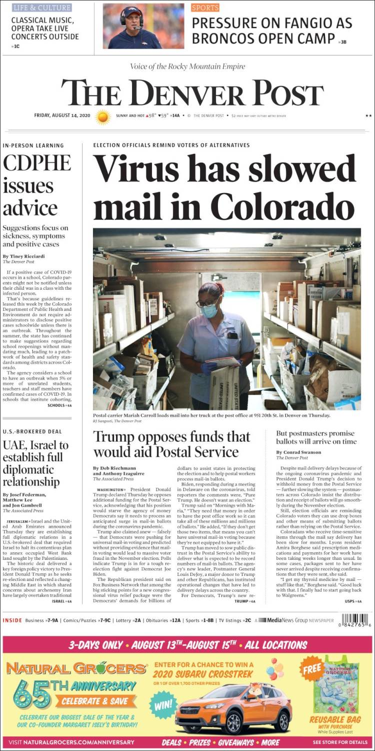 Portada de The Denver Post (USA)