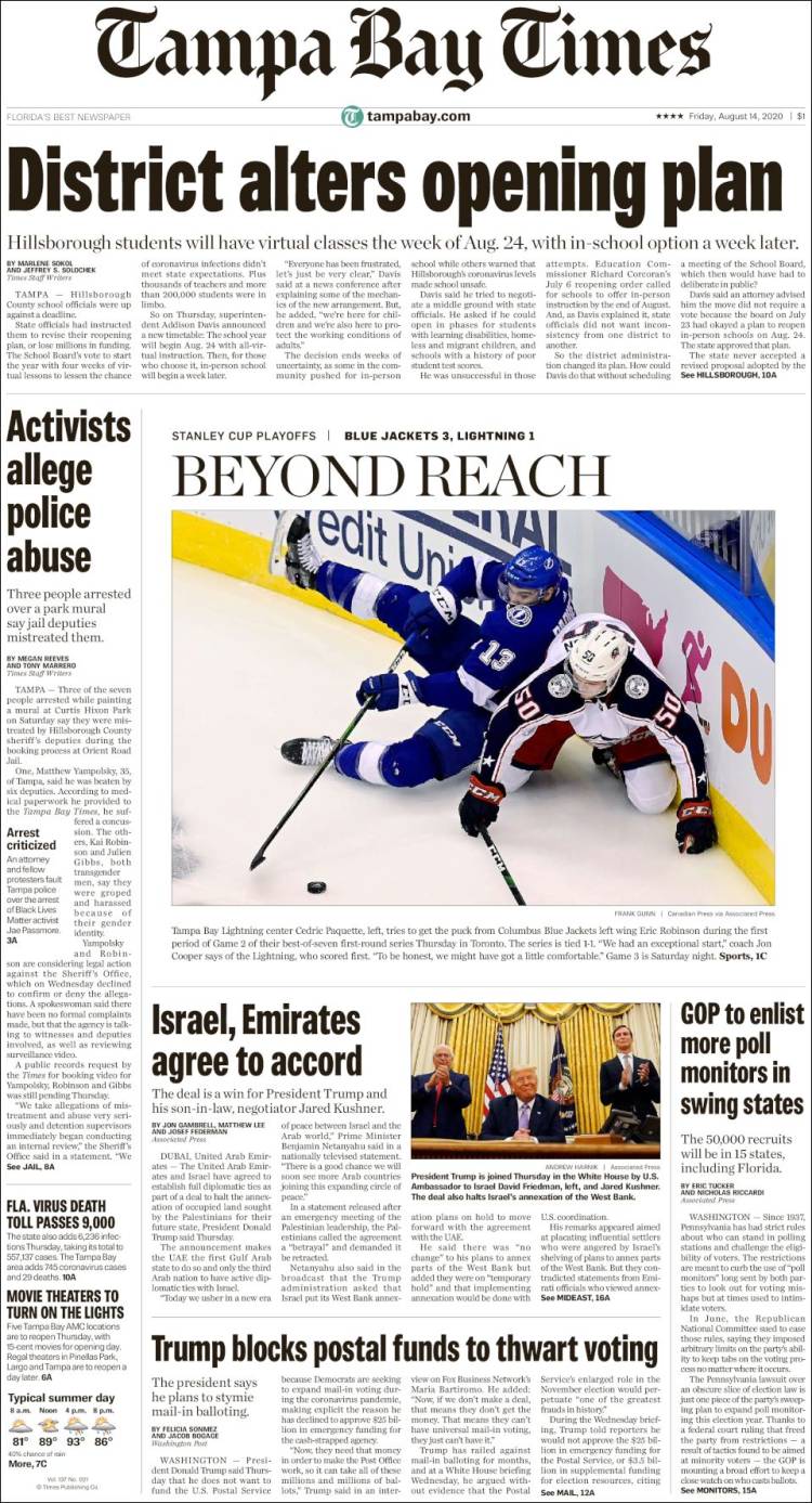 Portada de Tampa Bay Times (USA)