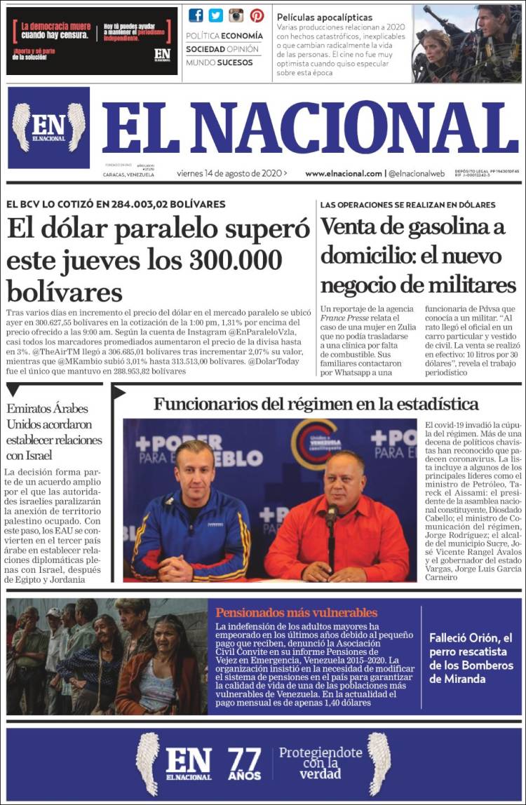 Portada de El Nacional (Venezuela)