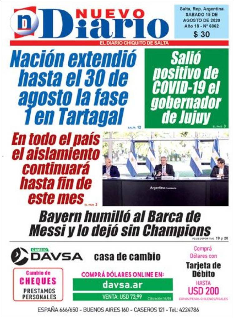 Portada de Nuevo Diario de Salta (Argentina)