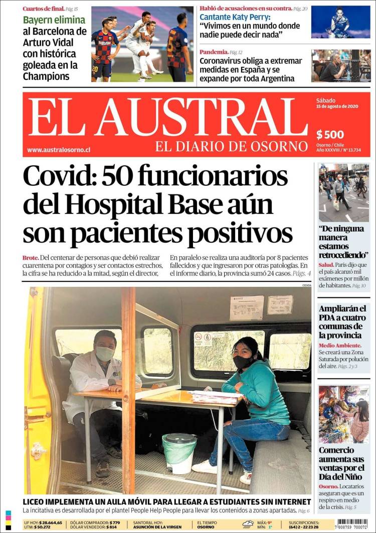 Portada de El Austral de Osorno (Chile)