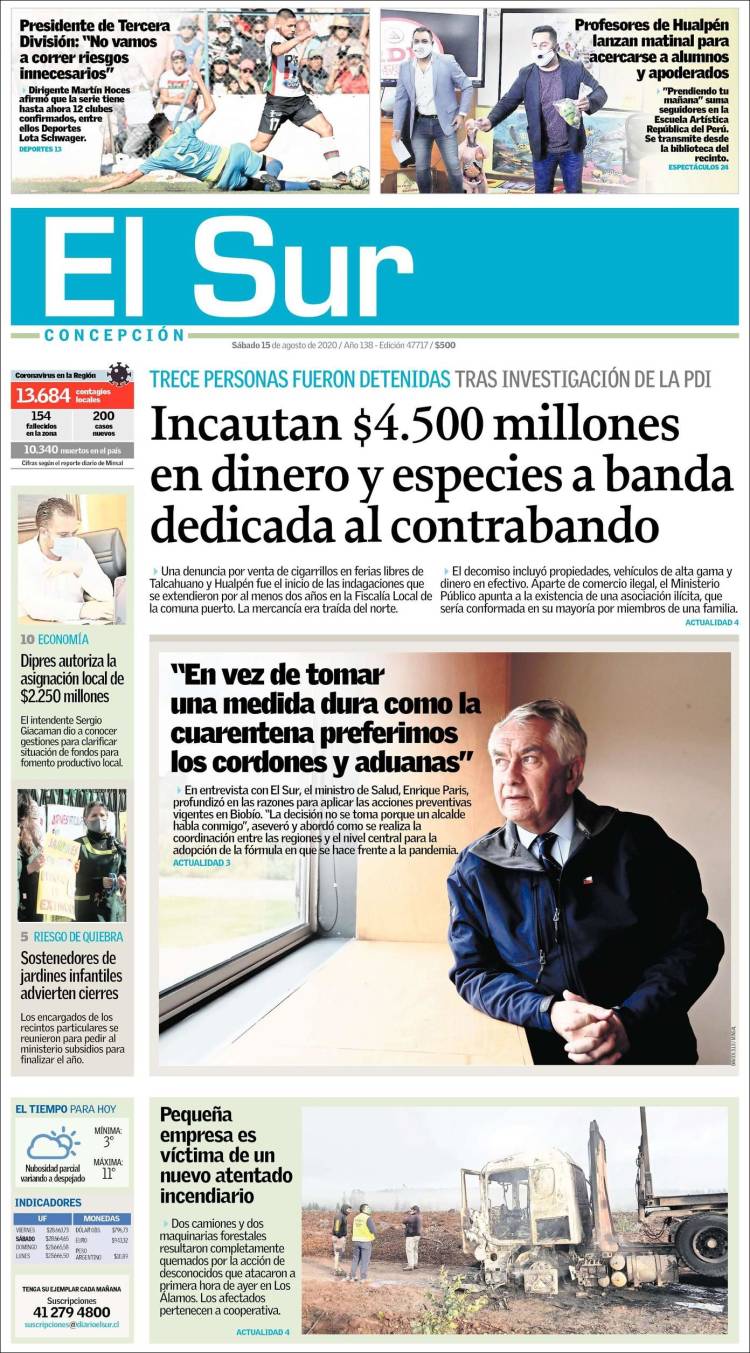 Portada de El Sur (Chile)