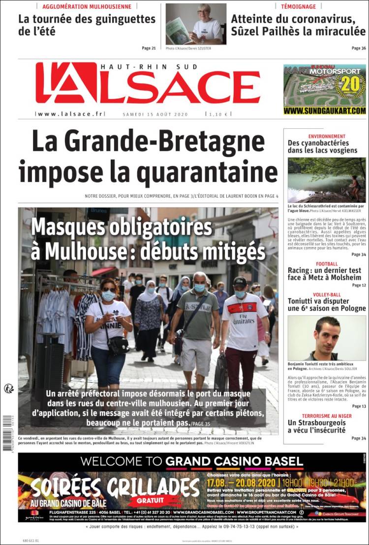 Portada de Journal L'Alsace (Francia)