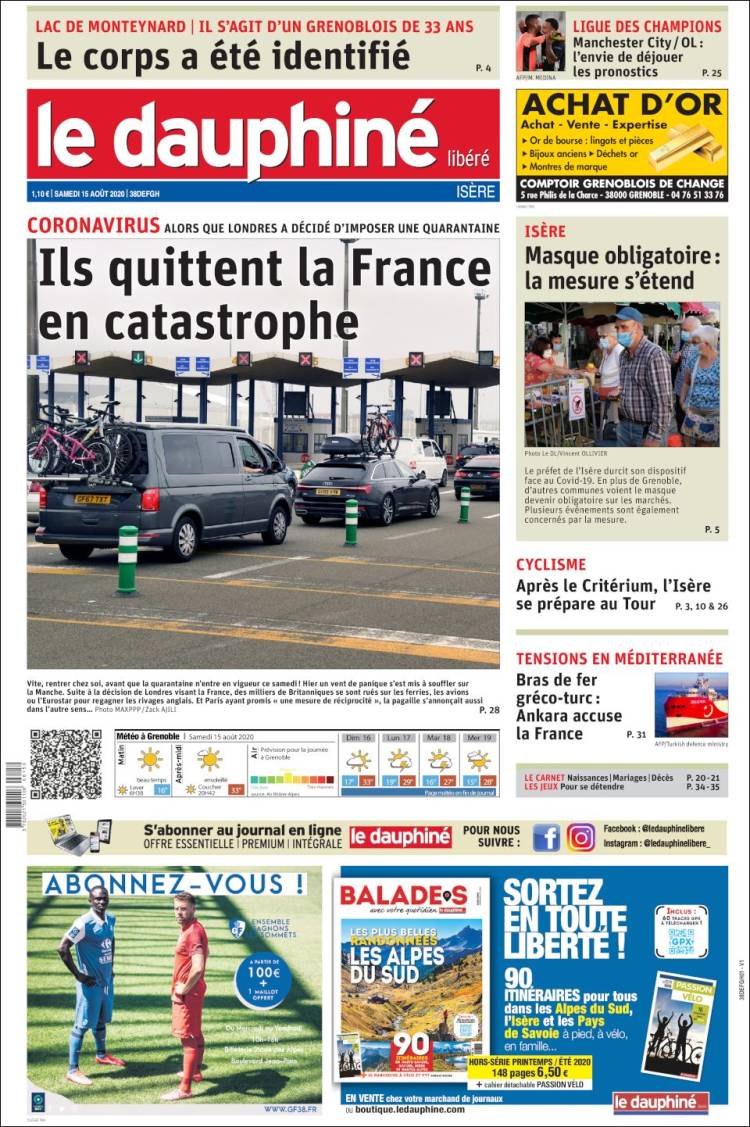 Portada de Le Dauphiné Libéré (Francia)