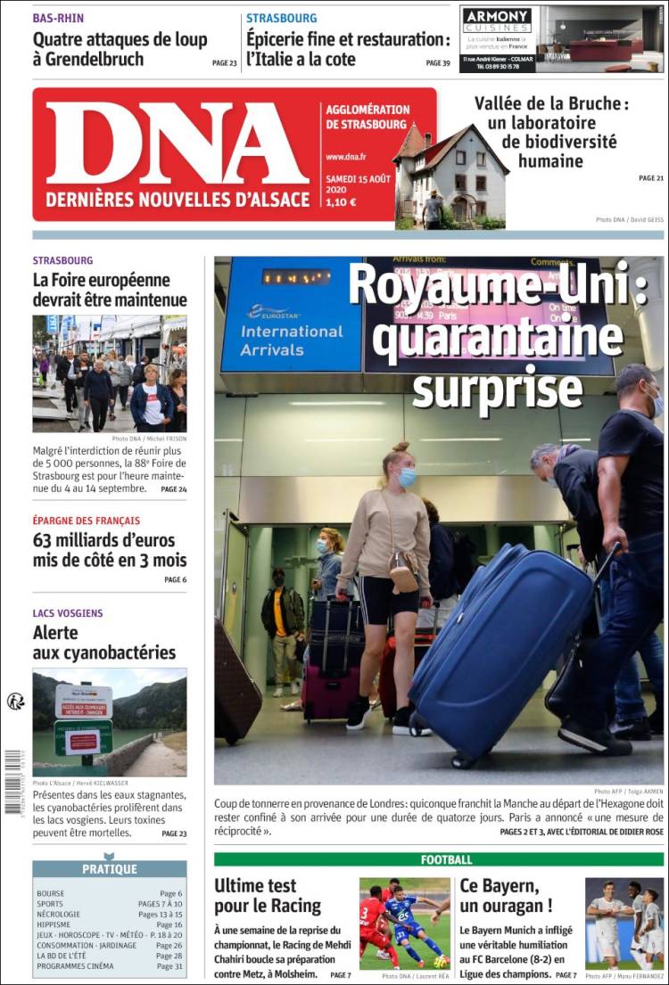 Portada de Les Dernières Nouvelles d'Alsace (Francia)
