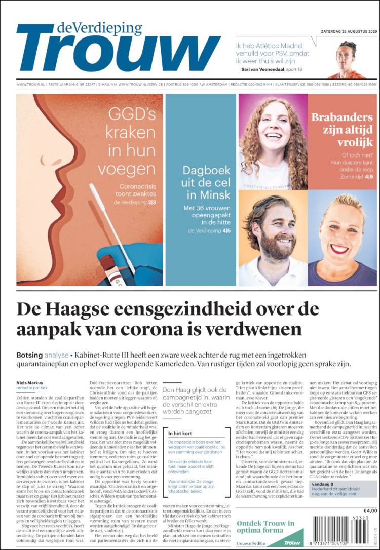 Portada de Trouw (Pa&iacute;ses Bajos)