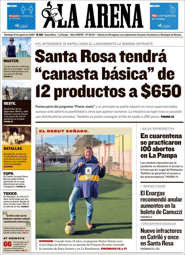 Portada de Diario La Arena (Argentina)