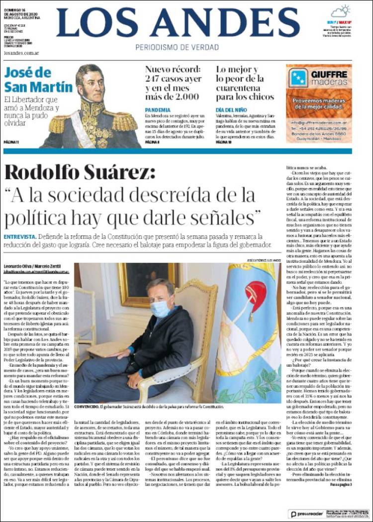 Portada de Los Andes - Mendoza (Argentina)