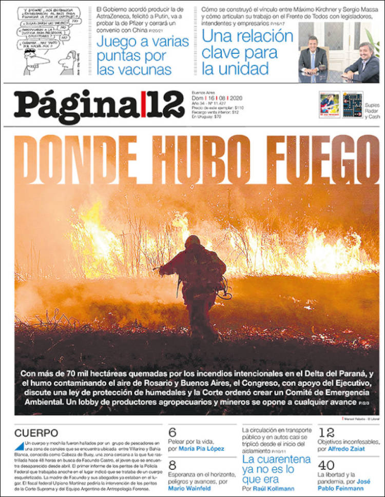 Portada de Página/12 (Argentina)
