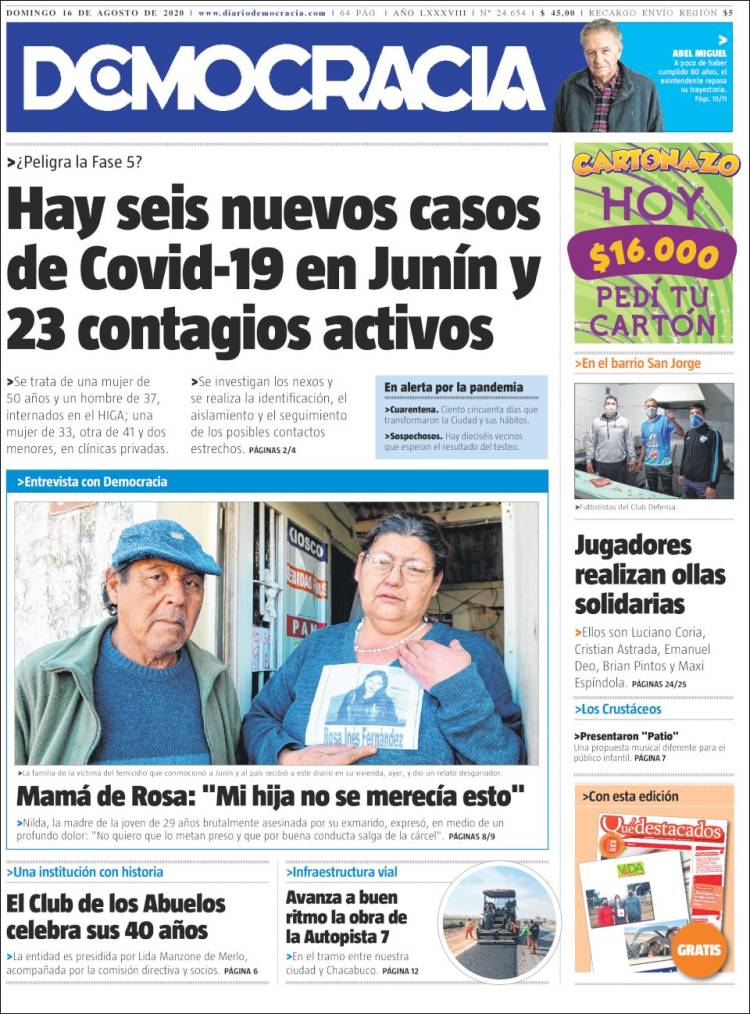 Portada de Diario Democracia (Argentina)