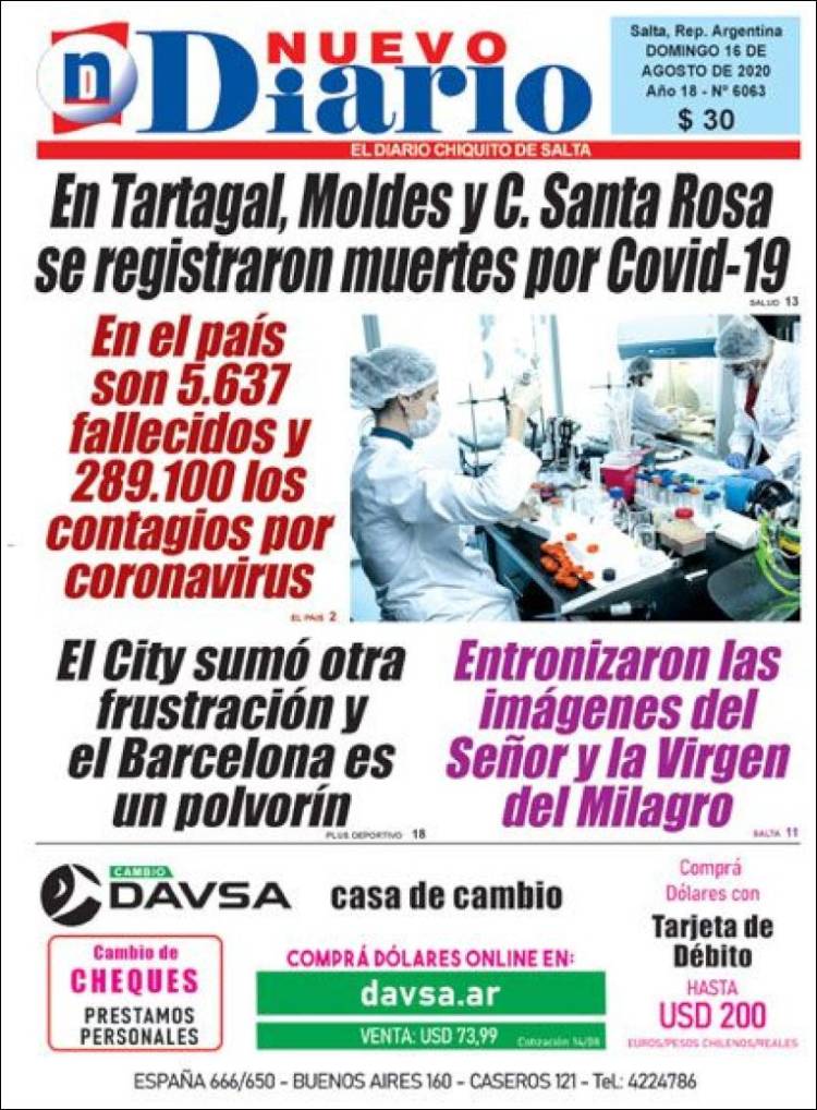 Portada de Nuevo Diario de Salta (Argentina)