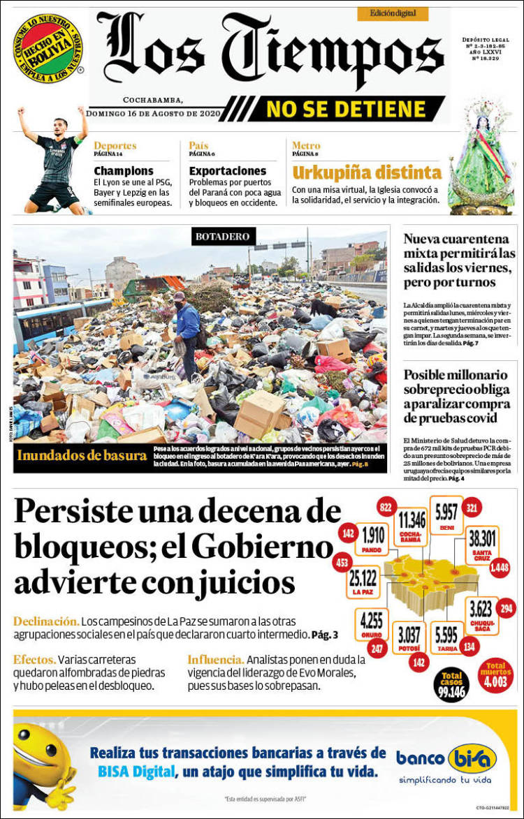 Portada de Los Tiempos (Bolivia)