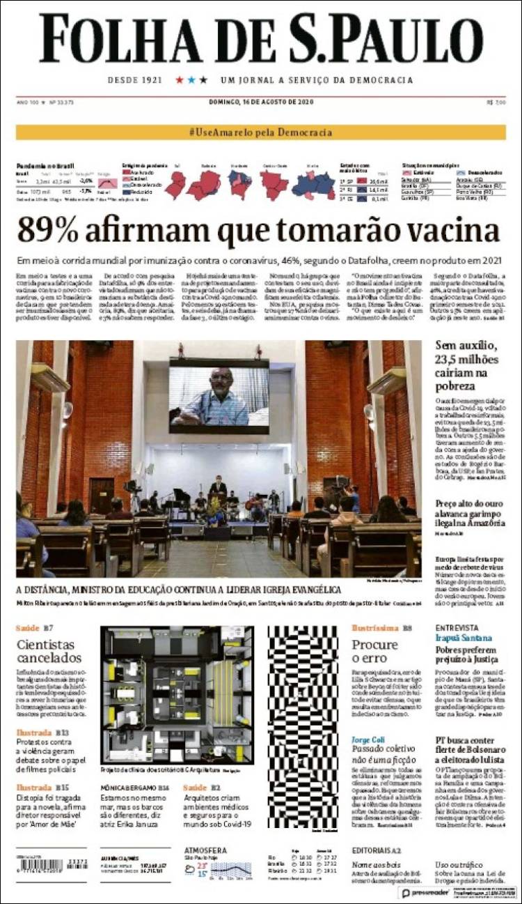 Portada de Folha de São Paulo (Brasil)